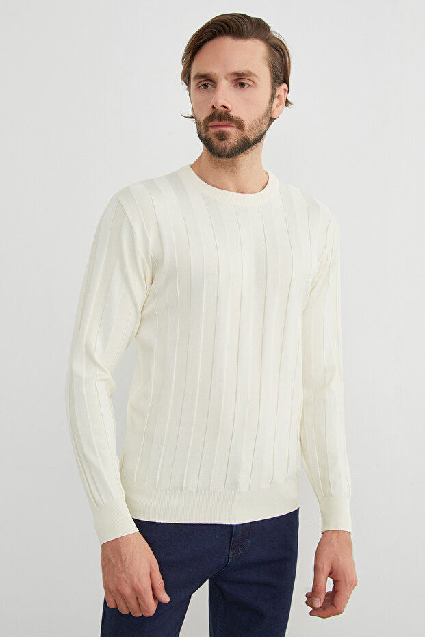 Şeritli Bisiklet Yaka İnce Triko Kazak - 1