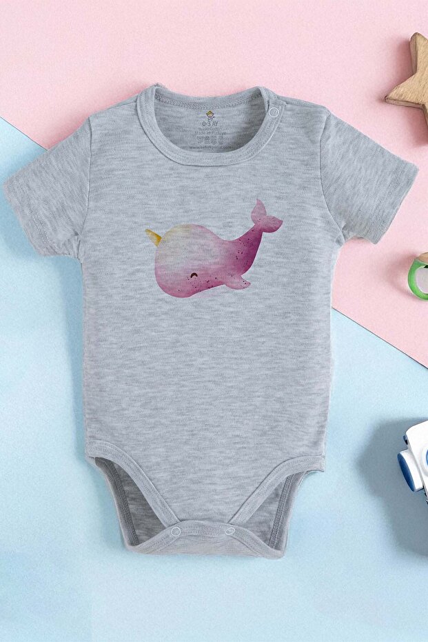 100% Cotton Organic Pink Whale Design Baby Bodysuit