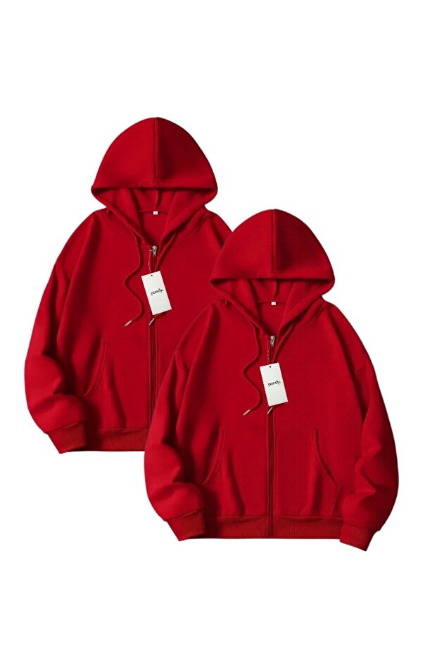 2-Piece Hooded Unisex Zippered Sweatshirt / Cardigan