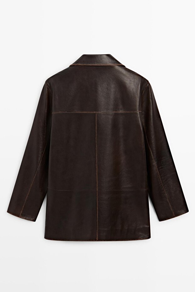 Napa deri midi ceket - 8