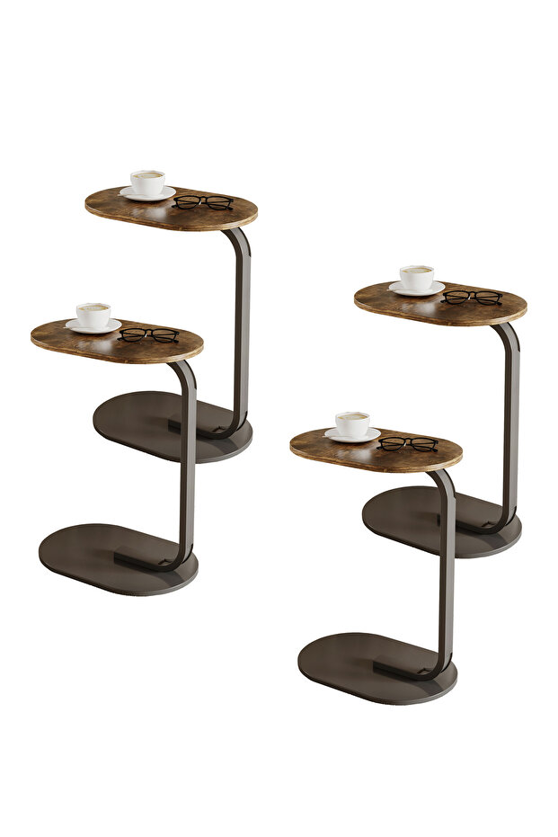 4 قطع 45*30*60 سم طاولة قهوة على شكل حرف C وطاولة جانبية للأريكة وطاولة نهاية وطاولة قهوة صغيرة وطاولة أريكة - 1