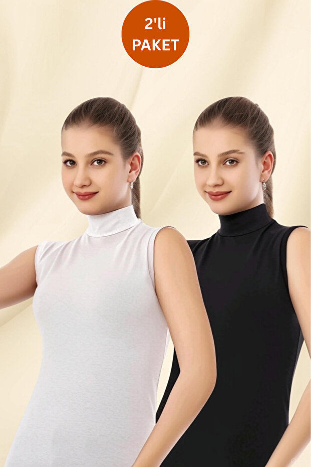 Women's Black and White 2-Piece High Neck Sleeveless Bodysuit Zero Sleeve