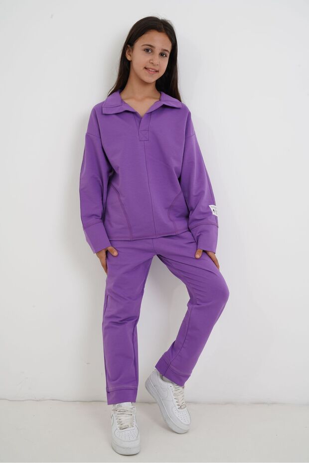 Girl's Two-Thread Tracksuit Set with Collar Detail