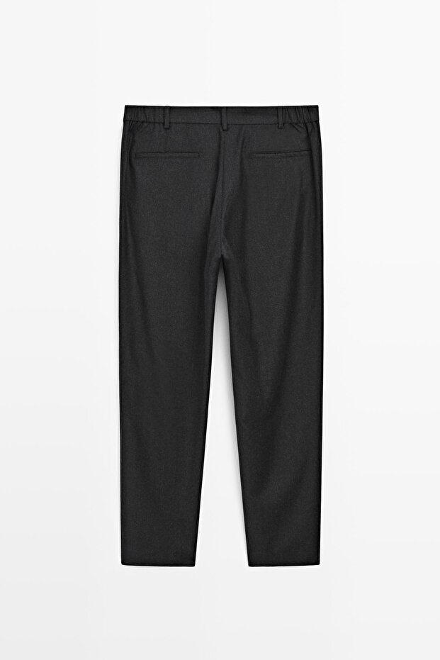 Elastik yan %100 yün flanel pantolon - 4