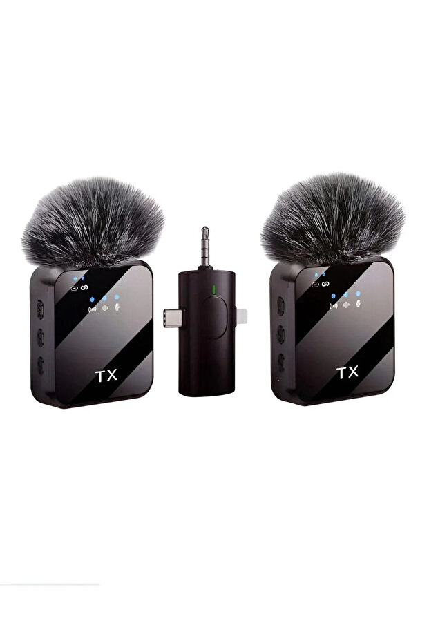 Kablosuz Tüylü Yaka Mikrofonu iPhone 3.5mm Aux iPhone Type-C PC Tablet Video Kayıt Vlog USB-C - 1