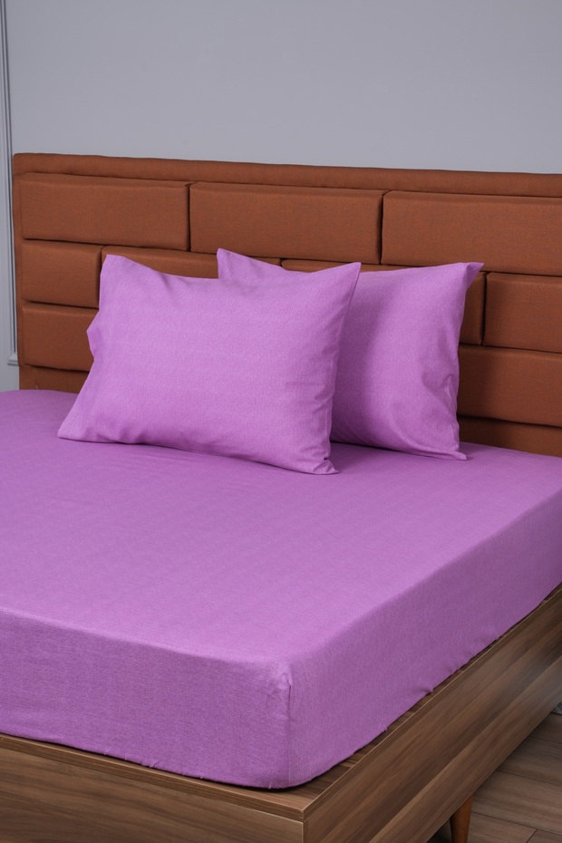Double Fitted Sheet+2 Pillowcases Gift 160X200 Purple