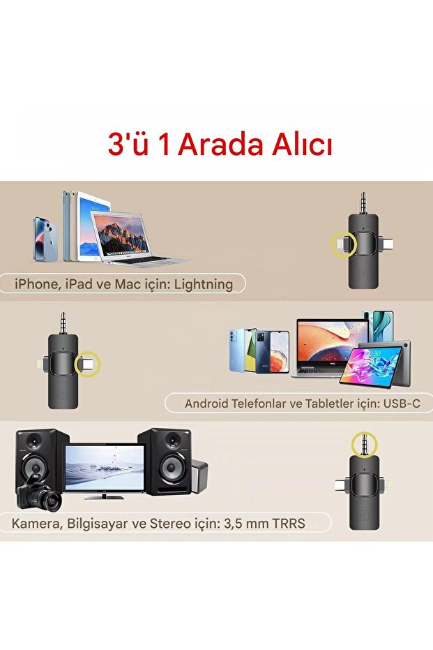 Kablosuz Tüylü Yaka Mikrofonu iPhone 3.5mm Aux iPhone Type-C PC Tablet Video Kayıt Vlog USB-C - 4
