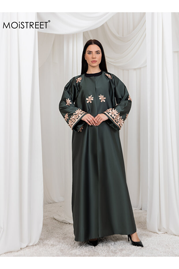 Victoria Satin Embroidery Abaya