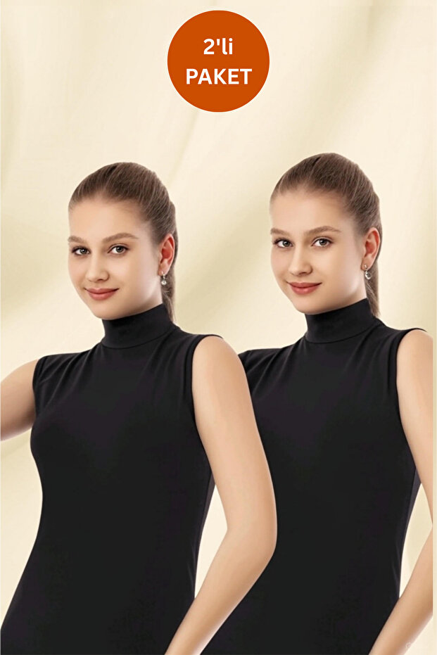 Women's Black 2-Piece High Neck Sleeveless Bodysuit Zero Sleeve