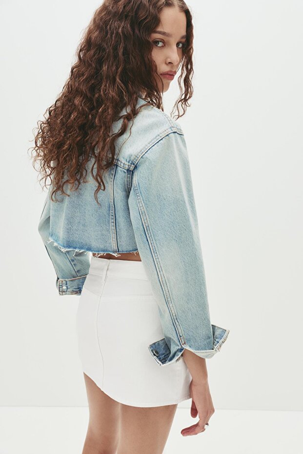 Çapraz denim mini etek - 3