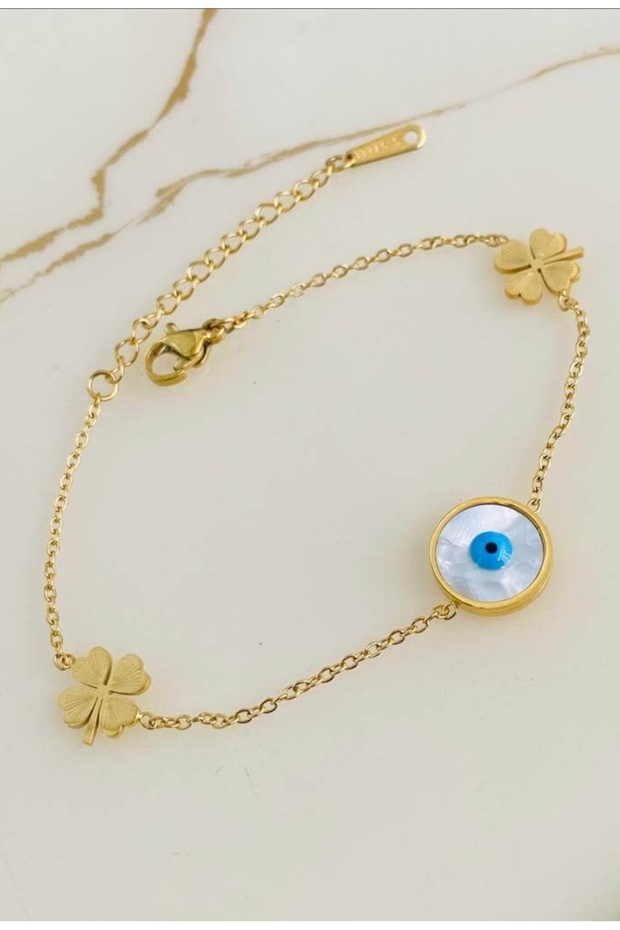 Evil Eye Bead Detailed Steel Bracelet