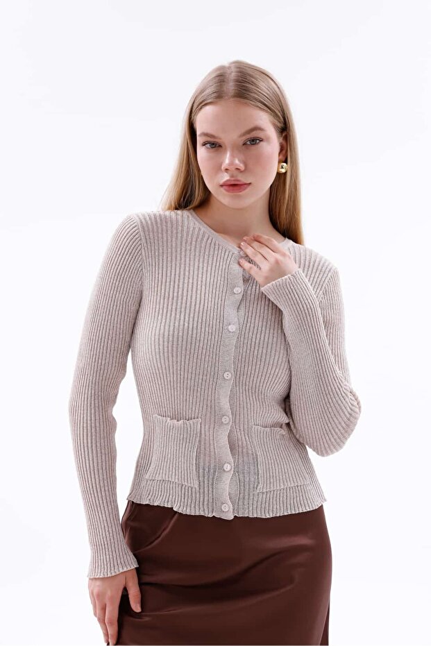 Front Buttoned Thin Glitter Knit Cardigan - 3