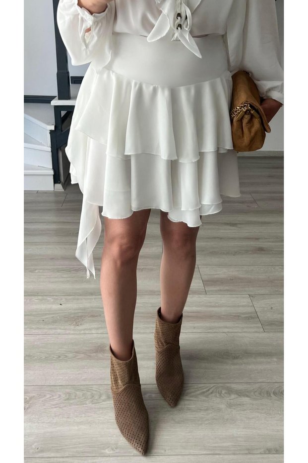 White Shorts Lined Mini Skirt with Waist Tie Detail