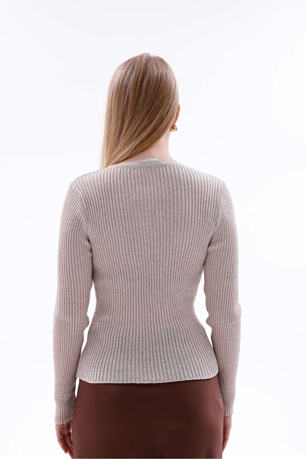 Front Buttoned Thin Glitter Knit Cardigan - 6