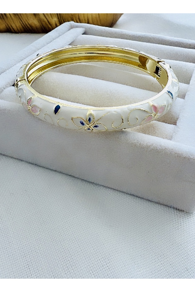 Vintage Enamel Flower Motif Bracelet Stainless Tarnish-Resistant Steel