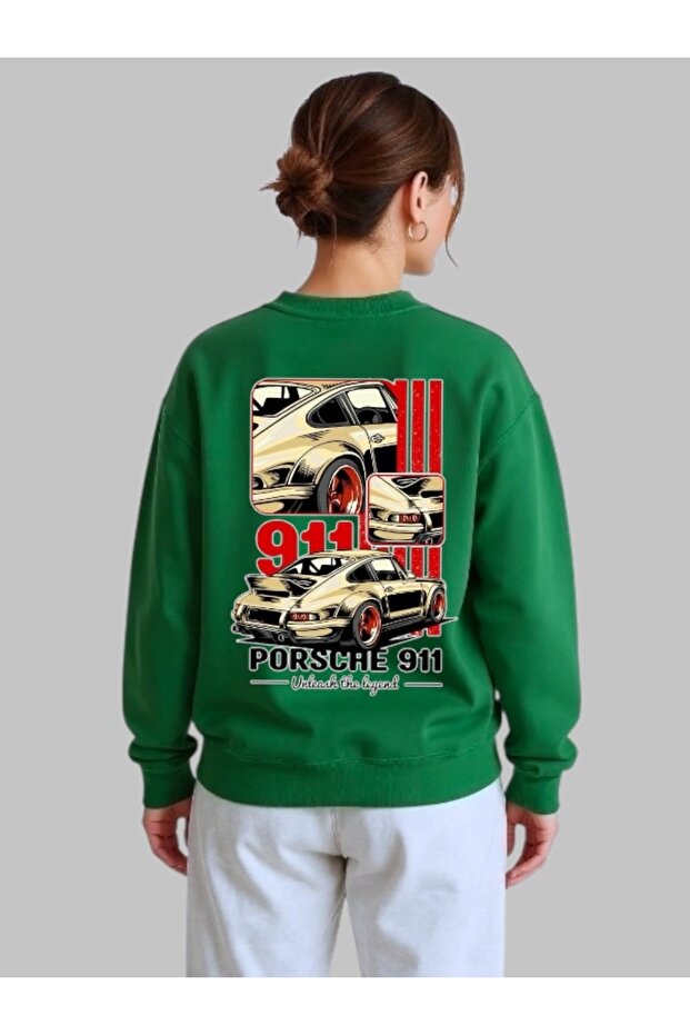 Unisex Long Sleeve Porsche 911 Car Rear Transfer Printed Crew Neck Sweatshirt