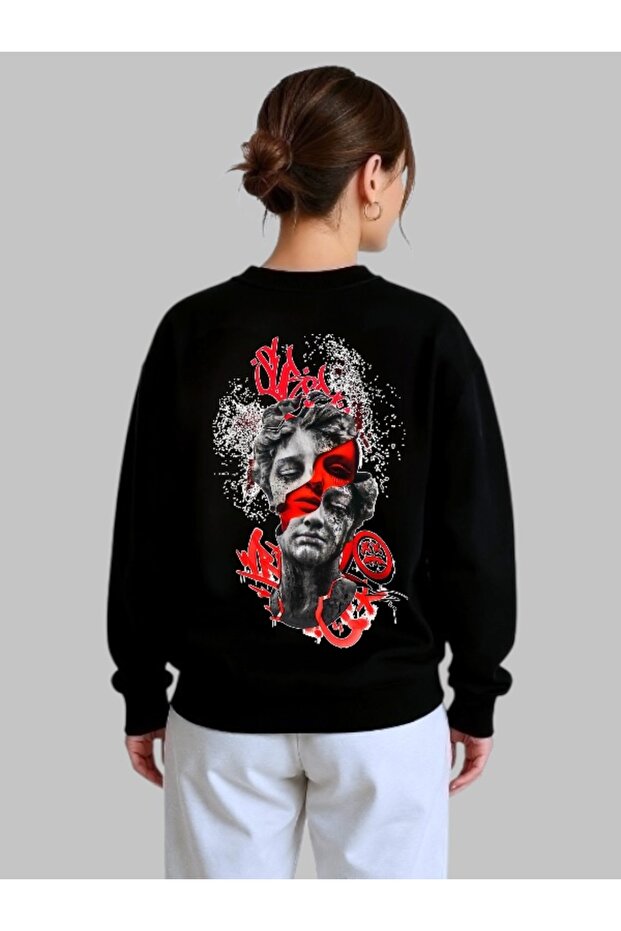 Unisex Long Sleeve Sculptural Back Transfer Printed Crew Neck Sweatshirt