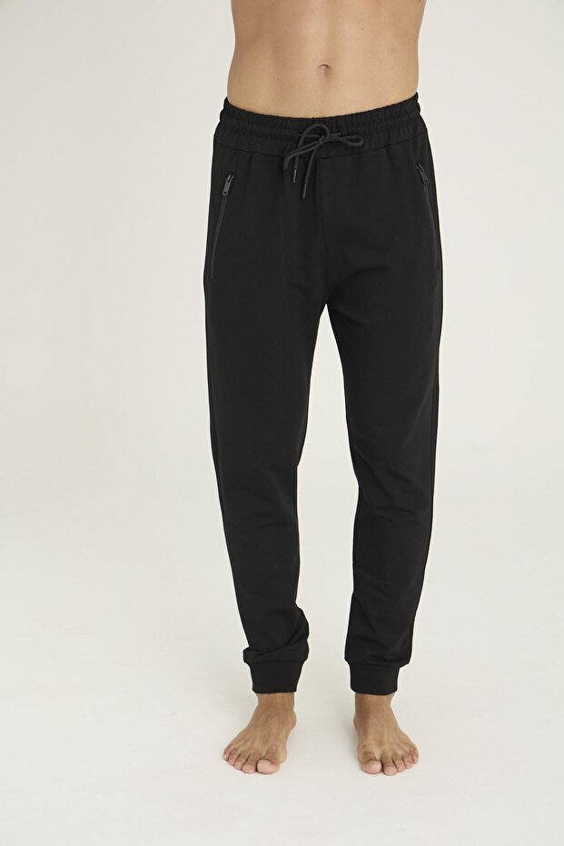 Kly 1041R Men's Cotton Single Sweatpants with Cuffed Legs'Zipper Pocket'