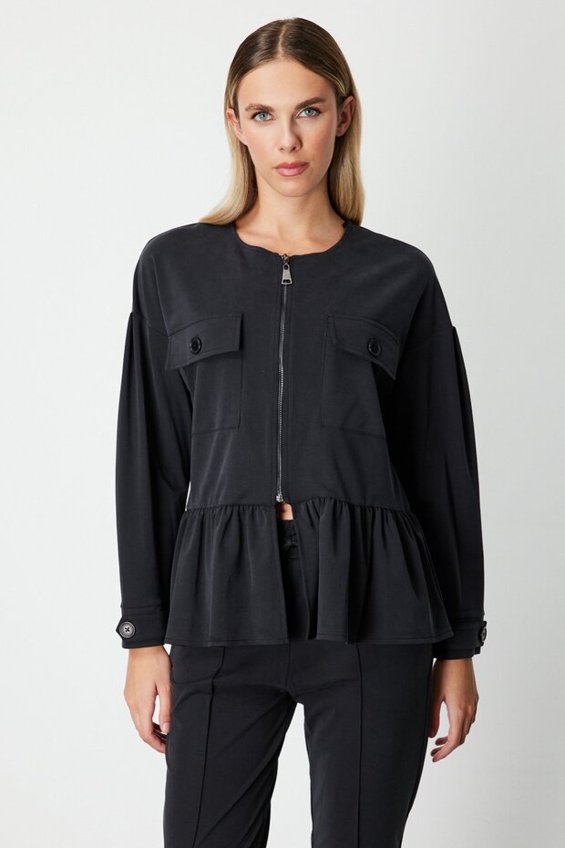 Pleated Jacket with Flap Pockets-66518 - 1