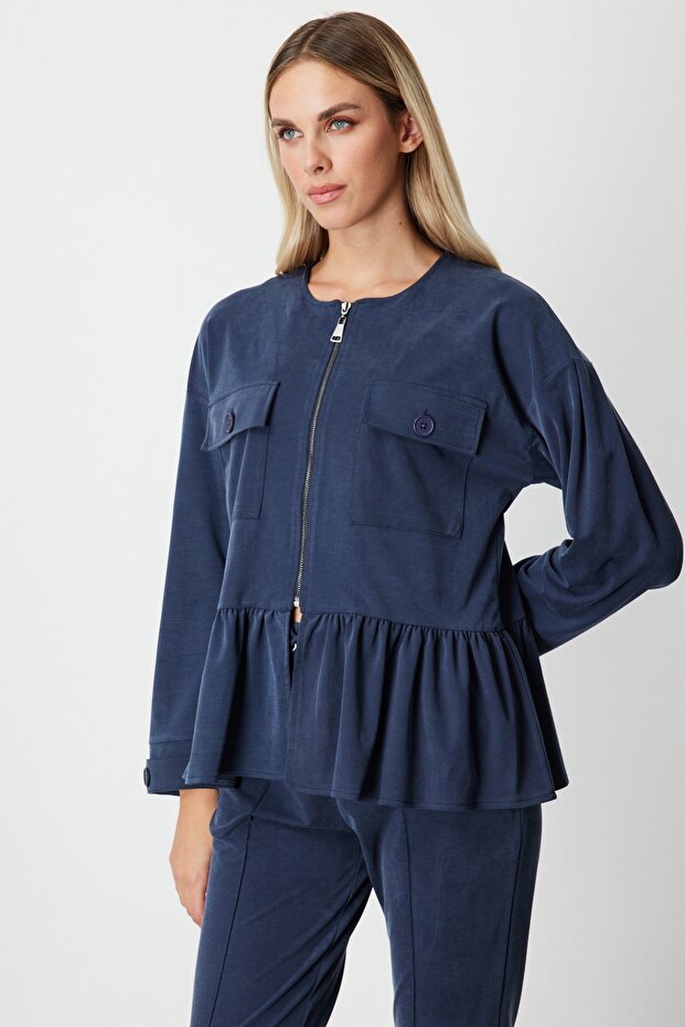 Pleated Jacket with Flap Pockets-66518 - 2