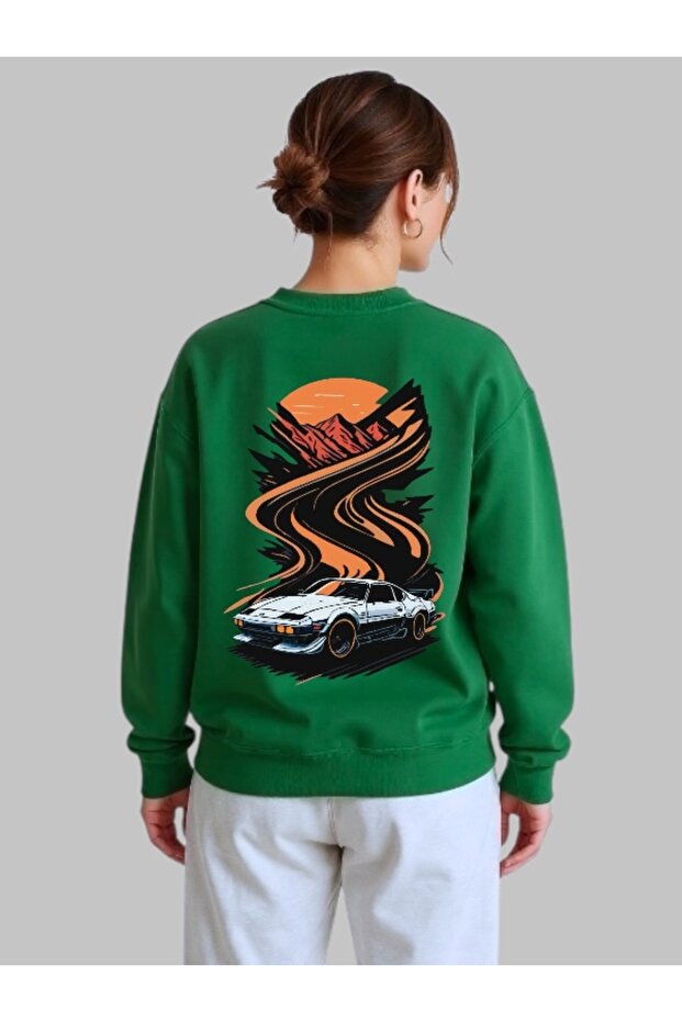 Unisex Long Sleeve Road Bike Back Transfer Printed Crew Neck Sweatshirt