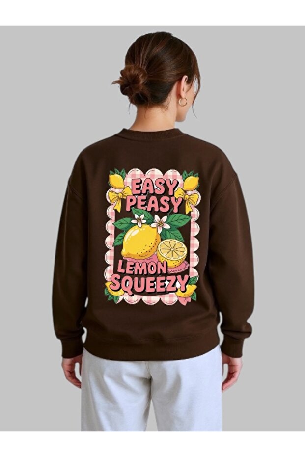 سويت شيرت للجنسين بأكمام طويلة من Easy Peasy Limons مطبوع عليه ياقة الدراجة