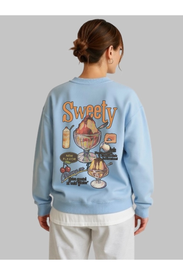 سويت شيرت بأكمام طويلة للجنسين من Sweety Ice Cream مطبوع عليه رقبة دائرية