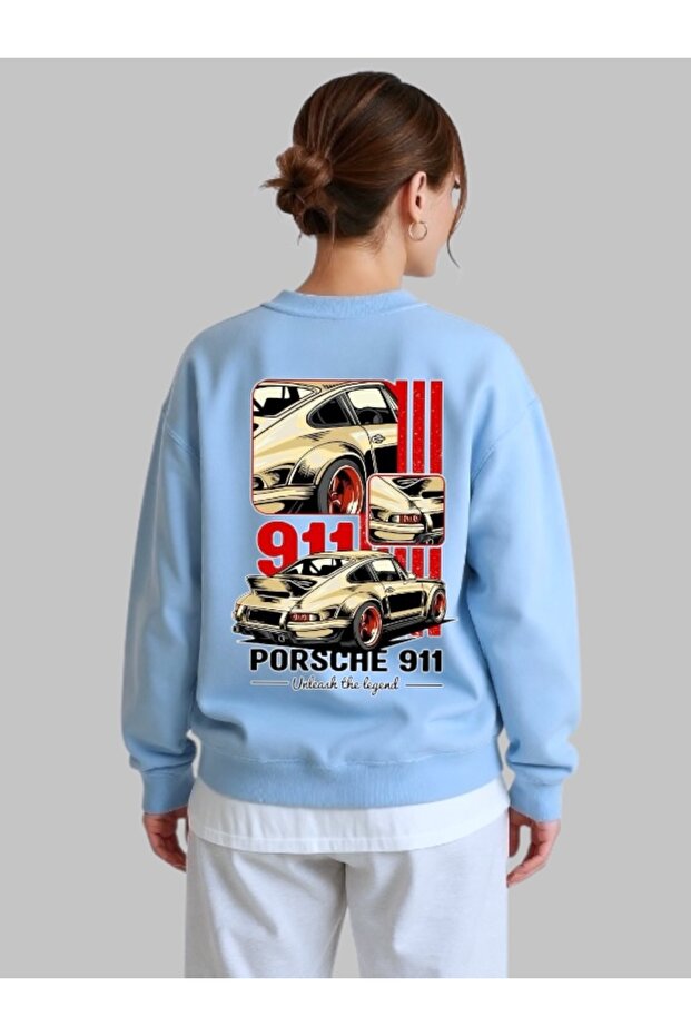 Unisex Long Sleeve Porsche 911 Car Rear Transfer Printed Crew Neck Sweatshirt