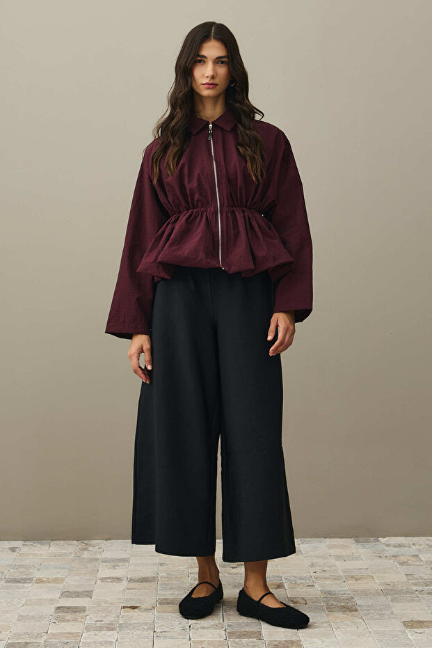 Drawstring Balloon Jacket Burgundy - 1