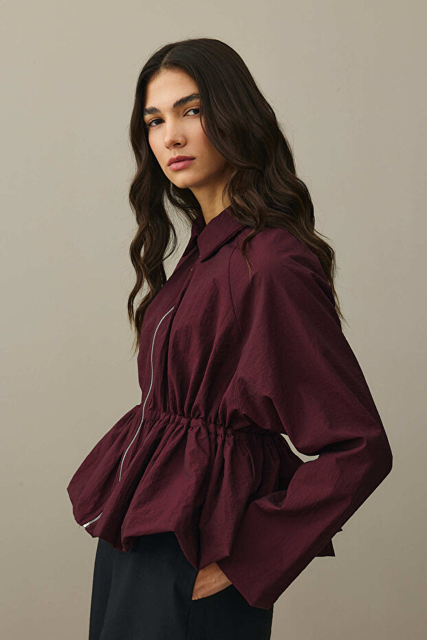 Drawstring Balloon Jacket Burgundy - 7