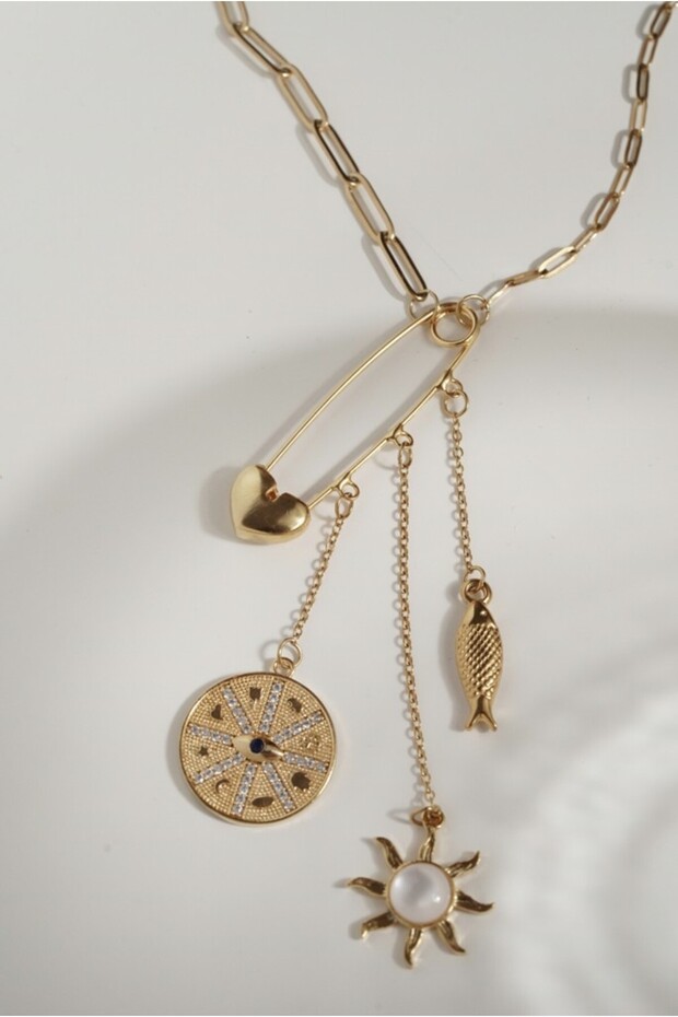 Charm Necklace with Steel Pendant Detail