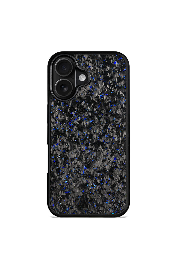 iPhone 17 Case Shockproof Protective Cover with Black Carbon Fiber & Blue Shimmer Cover