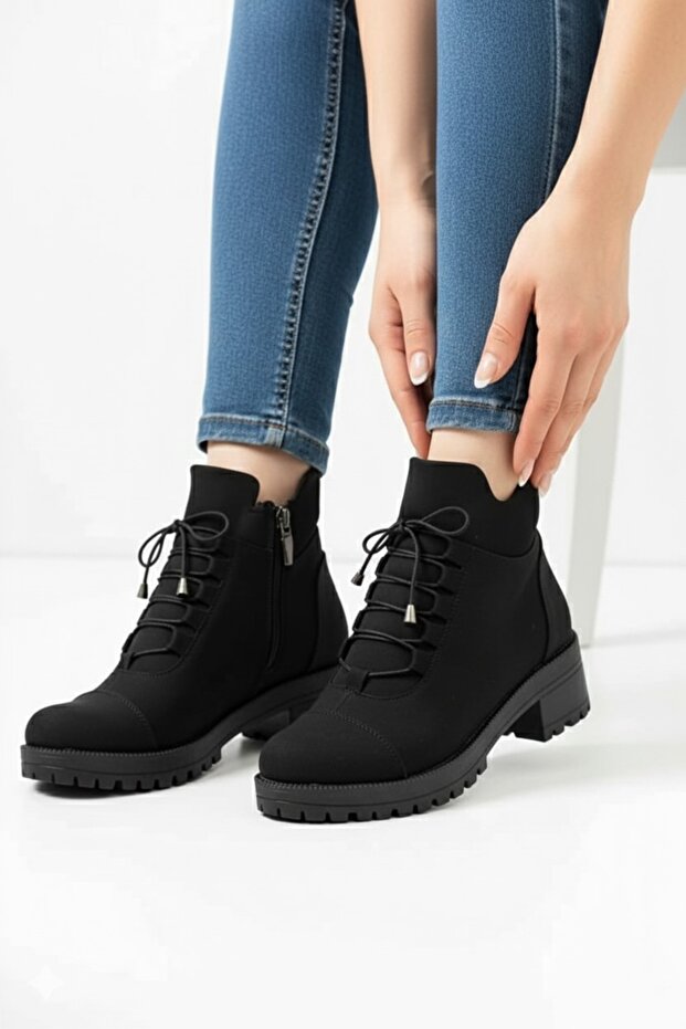 Kışlık Sağlam Kauçuk Kaymaz Taban Kadın Fermuarlı Zümrüt Siyah Bot - 2