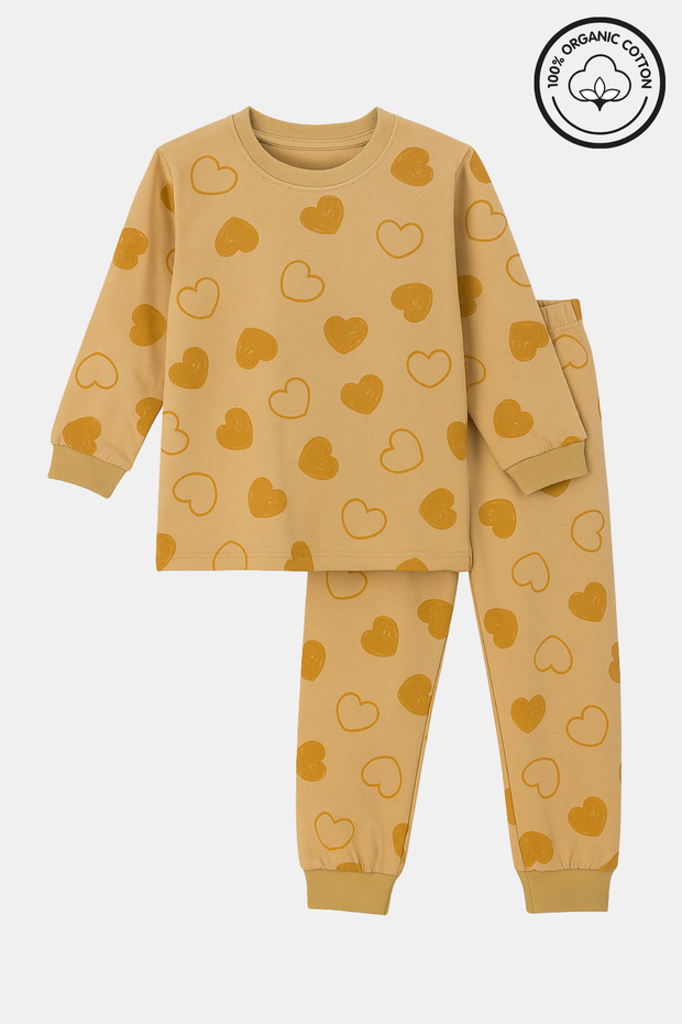 Children's 100% Cotton Single Jersey Pajama Set – Heart Pattern, Comfortable and Healthy