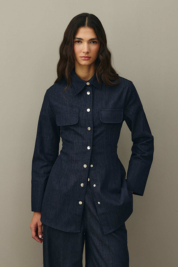 Pensli Denim Gömlek Lacivert - 3