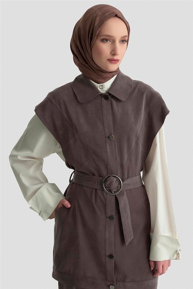 Kemerli Yelek 25KD1106 Acı Kahve - 3