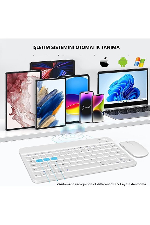 Kablosuz Bluetooth Türkçe Q Klavye ve Mouse Seti Ios/AndroidTablet Telefon Uyumlu Şarjlı - 2