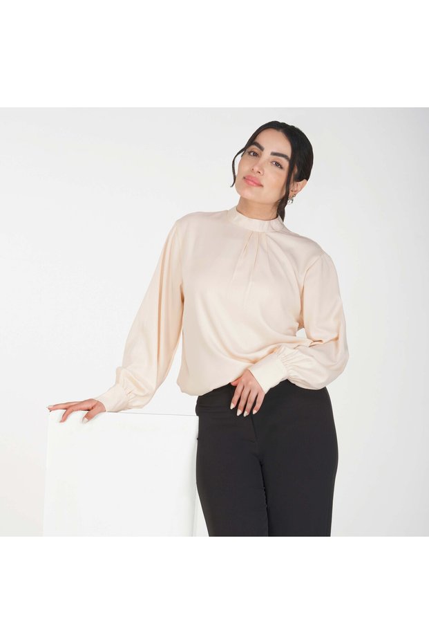 Soft Crepe Ladies Shirt – High Neck and Full Sleeves, Available in 3 Colors