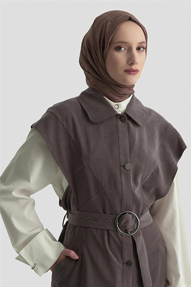 Kemerli Yelek 25KD1106 Acı Kahve - 1