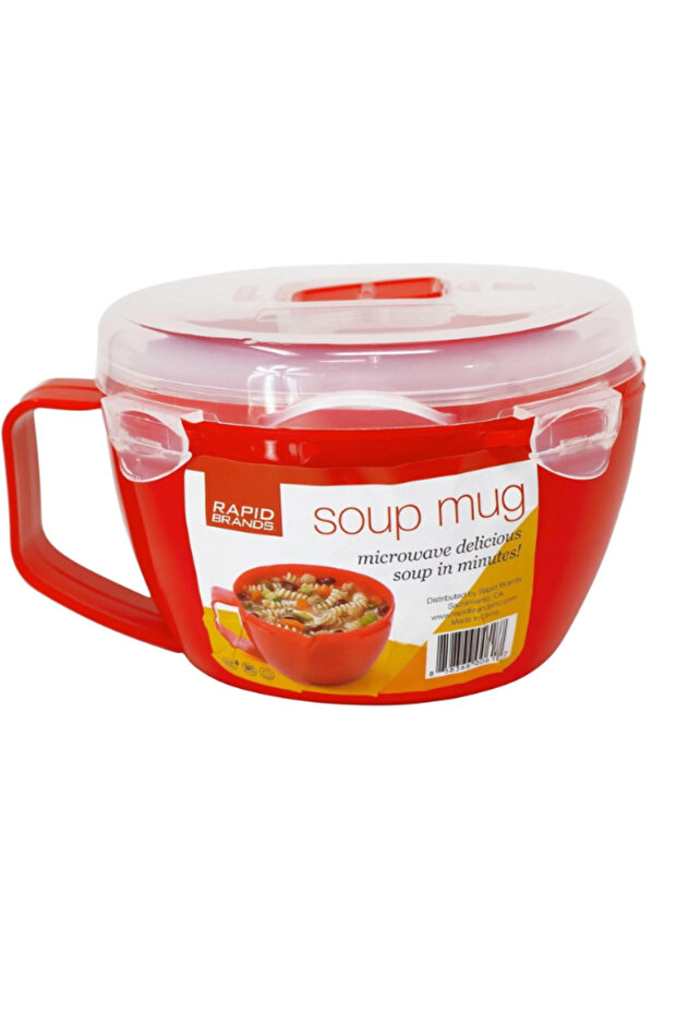 Microwaveable Soup Mug with Locking Lid – BPA-Free, Red, 28 oz Capacity