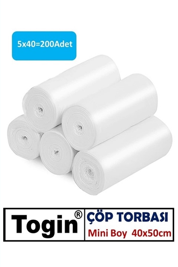 Küçük Boy Çöp Poşeti, Çöp Torbası 40x50cm ( 5 Rulo 200 Adet) - 1