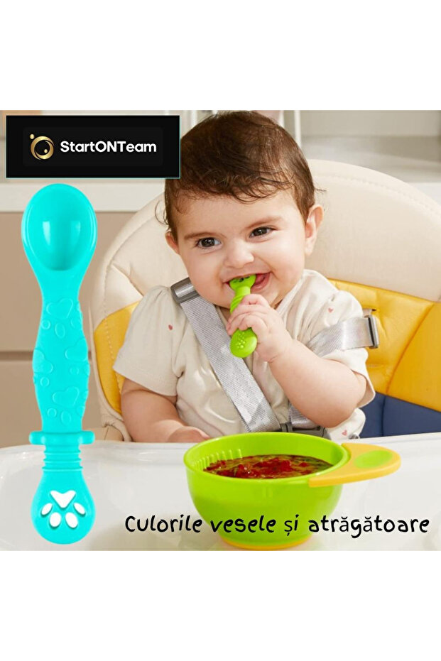 Set of 2 Baby Spoons for Feeding and Diversification, 2 Heads, Multicolored Green and Red - 2