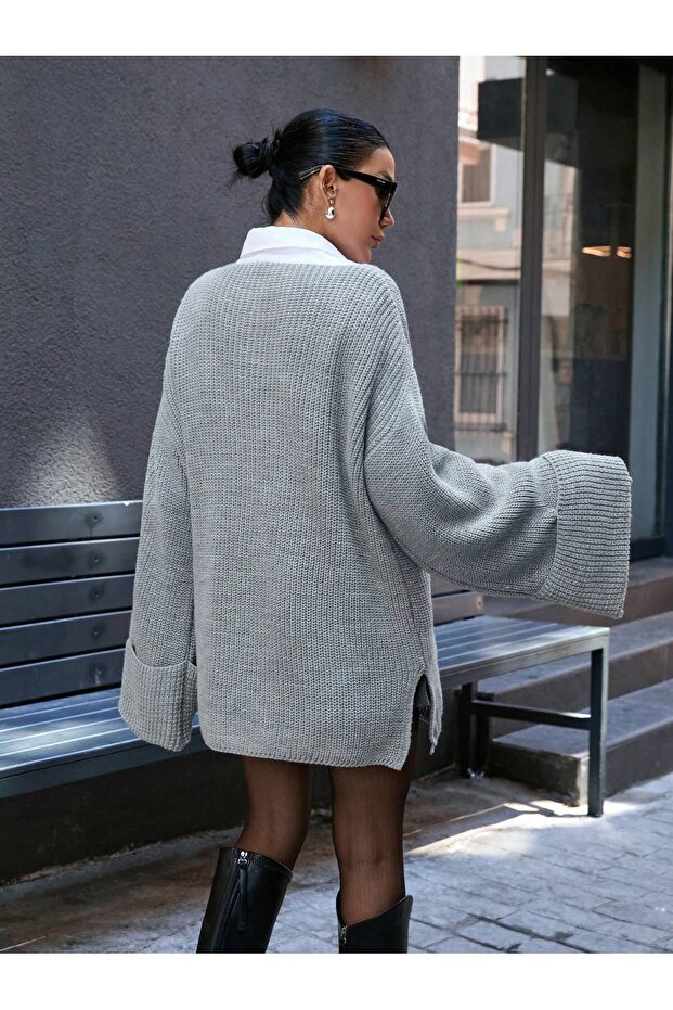 PULOVER OVERSIZE CU MANE PLIATE - 7