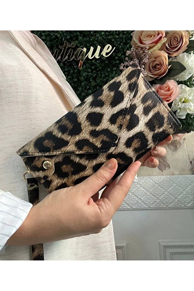 Leopar desen çok işlevli cüzdan