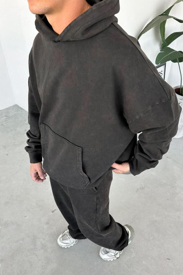 سويت شيرت بني أساسي كبير الحجم قابل للغسل - 2