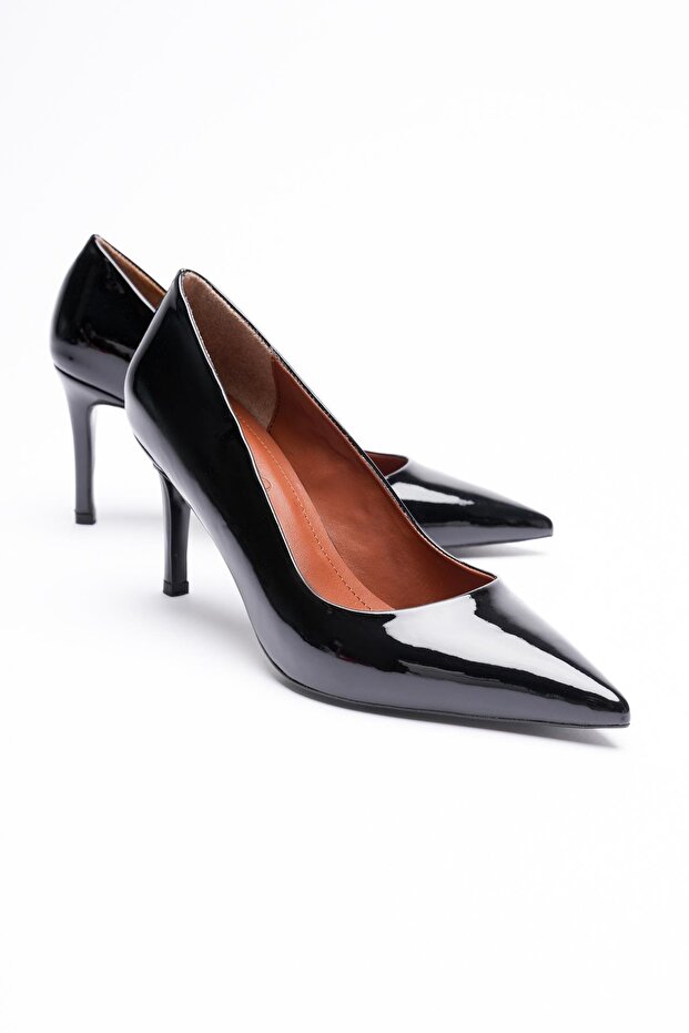 Women's Patent Leather Heeled Shoes 8 cm Pointed Toe Black Carmira