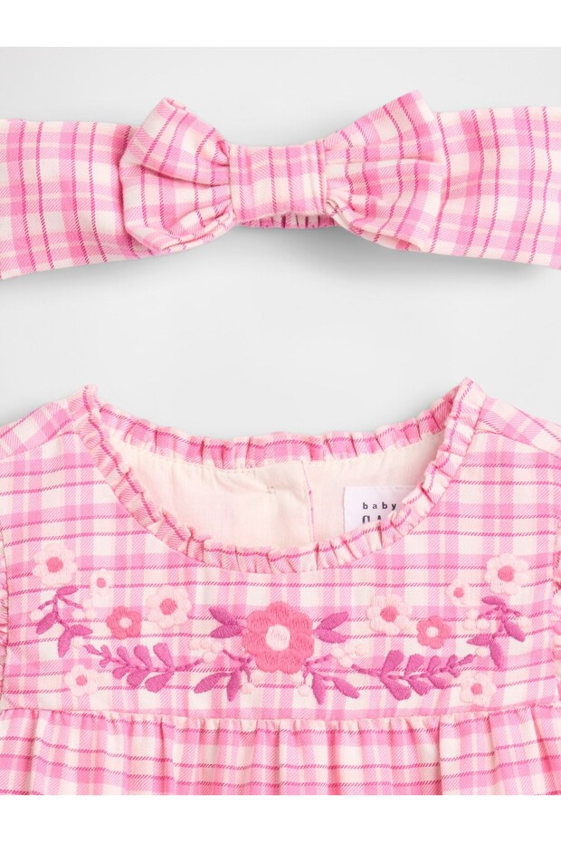 Bebek Pembe Gingham Elbise Seti - 2