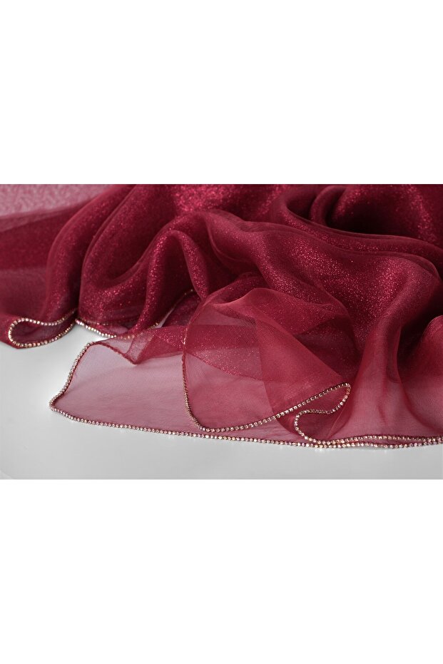 Silk Evening Dress Shawl with Stone Edge - Red