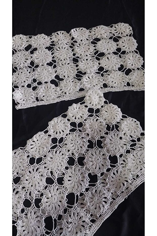Hand Knitted Crochet 2 Pieces (37X25) Hand Embroidered Pillow Head Cotton Thread/Handcrafted Dowry Lace/Vintage