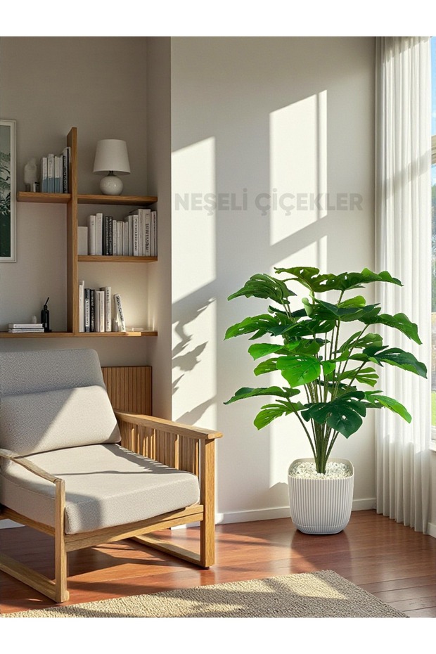 Öğretmenler Günü Hediyesi Yapay Ağaç Monstera Deve Tabanı Bitkisi 24 Yaprak 80 cm Plastik Saksıda - 3